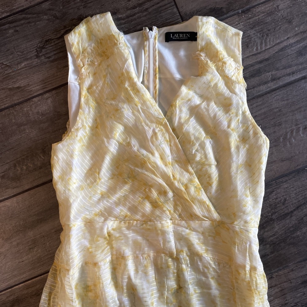 Lauren Ralph Lauren Black Label Yellow & White Sheer Smock Dress Tiered Slvls 4P - Picture 2 of 10